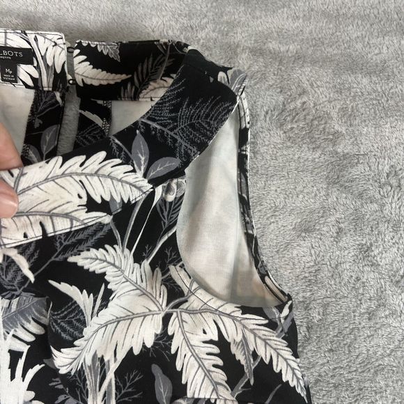 Talbots Black and White Botanical Audrey Dress Size Med Petite Floral Sleeveless - Picture 7 of 7